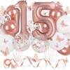 15th Birthday Decorations Girl with Butterfly Decor and Rose Gold
