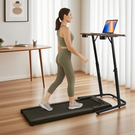 HOMELYM Treadmill Desk, Small Standing Desk for Walking Pad, 30-47 Inch Adjustable Height Walking Pad Stand for Treadmill, Portable Standing Table for Bike and Home Office Work - Brown