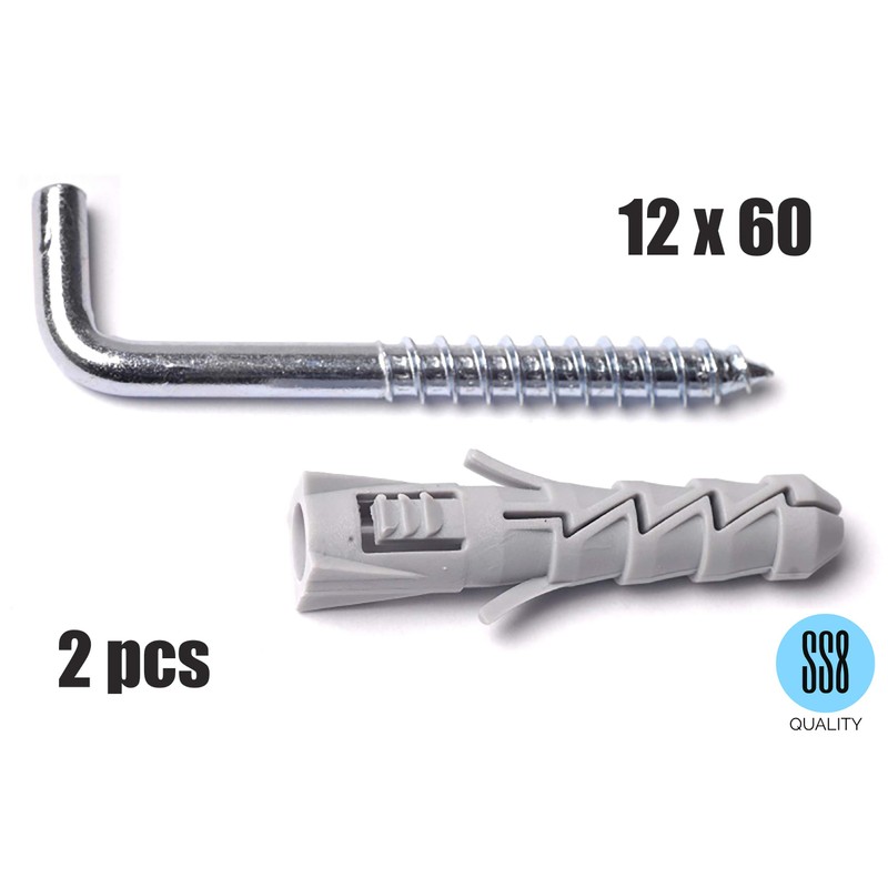 L Square Hook with M12 x 60mm Wall Plug (Pack