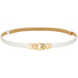Buywis Women Skinny Belts PU Leather Thin Waist Belt Ladies Belt with Gold Buckle for Dresses 100cm White Fit Waist 24"-37"