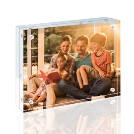 Egofine 5x7 Acrylic Frame, 20mm Thicker Frameless Clear Picture Frame, Double Sided Magnetic Picture Frame, Free Standing Desktop Display