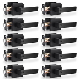 Probrico Heavy Duty Flat Black Door Handles Square Privacy Interior Door Levers Bedromm and Bathroom Door Handles Keyless Bed/Bath Lockset (10 Pack)