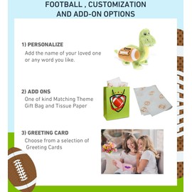 DolliBu Green Dinosaur Stuffed Animal with Football Plush - Soft Plush Huggable Dinosaur Toy, Cute Wild Life Plush Gift for Kids, Adults - 10 Inches