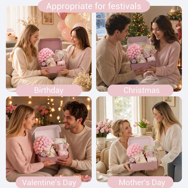 Flower Blanket Gift Basket for Women, Get Well Self Care