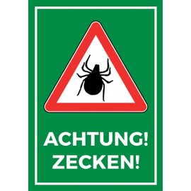 Achtung Zecken Sign, DIN A 5, Tick Sign, Caution Tick Hazard (Hard Foam Board)