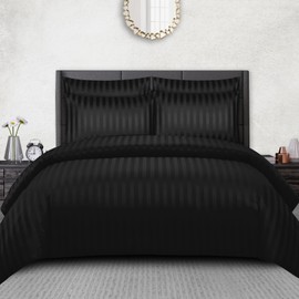 Pamposh Satin Stripe Double Duvet Set - Premium Hotel Quality Quilt Cover Bedding Sets - Hypoallergenic Ultra Soft Microfiber Bed Linen