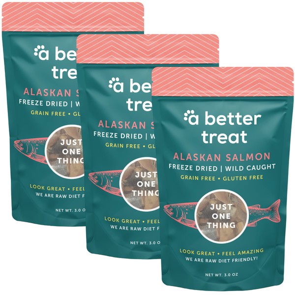 A Better Treat New Freeze Dried Salmon Dog Treats, Wild Caught, Single Ingredient | Natural High Value | Gluten Free, Grain Free, High Protein, Diabetic Friendly | Natural Fish Oil | Made in The USA