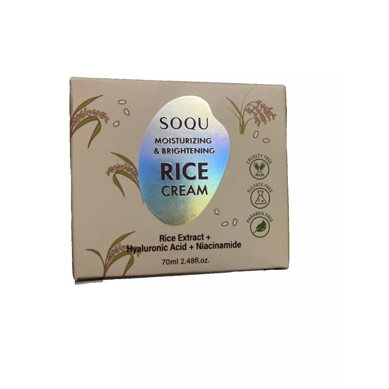 SOQU MOISTURIZING &BRIGTENING RICE CREAM HYALURONIC&NIACINAMIDE 2.4OZ VEGAN NIB