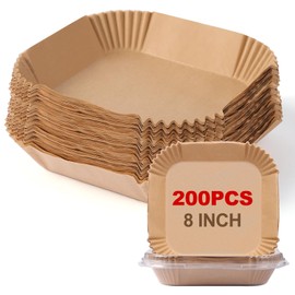 HDOET 200Pcs 8” air fryer liners disposable parchment liners square, Non-Stick Air Fryer Liners Parchment Paper for Microwave