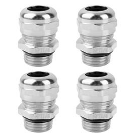4 Pcs 1/4" NPT Nickel-Plated Copper Waterproof Cable Gland, IP68 Waterproof Adjustable Cable Glands, Strain Relief Cord Grip Connectors with Gaskets and Locknut for 4-8mm Cable Diameter