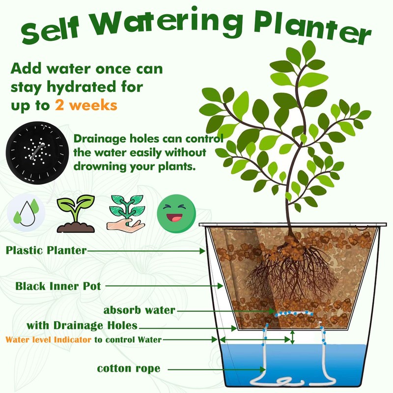Planterhoma 5 Inch Self Watering Pots for Indoor Plants, 12