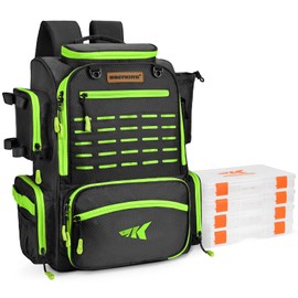 KastKing Bait Boss Fishing Tackle Backpack with Rod Holders-4 Tackle Boxes-Rain Cover,43L Large Storage for Fishing Gear, Grass Green