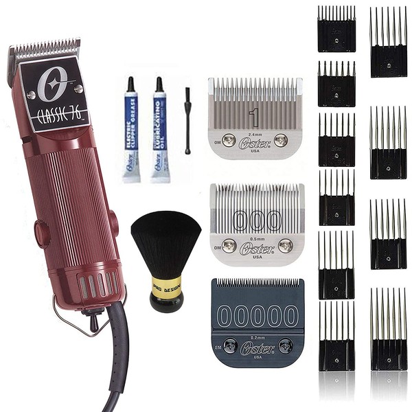 Oster Classic 76 Universal Motor Clipper 76076010 with Bonus 00000 Detachable Blade, 10 Guide Comb Set and Neck Duster
