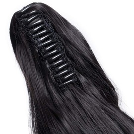 18 Inch Hairpieces Ponytail Hair Clip On Extensions Long Curly Wavy Heat-Resisting - Natural Black(45cm-140g)