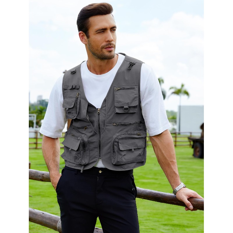 Gihuo Men's Lightweight Casual Vest Outdoor Work Fishing Zipper Travel