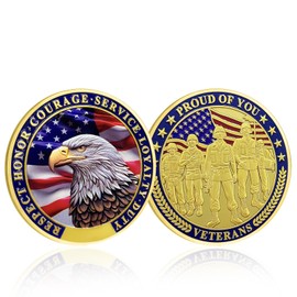 CHURYUML Military Veterans Challenge Coins Proud of You Veterans Thank You for Your Service Coin Military Gifts for Men Women Navy Army Soldiers Honor Coin Thanksgiving Veterans Day Gift