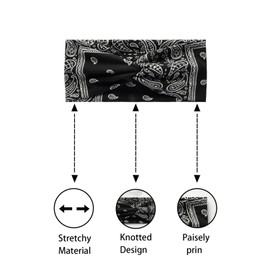 3 Pack Paisley Headbands for Women - Short Hair Bandana Headbands, Non Slip Elastic Sweat Hairbands, Soft Fabric Hair Wraps for Girls - Suitable for Workout, Yoga, Running & Sport