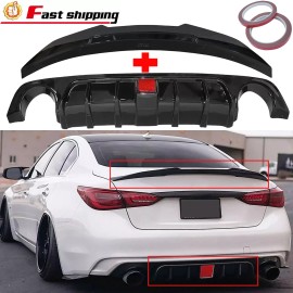 WENQI Glossy Black Rear Bumper Diffuser & Rear Spoiler Fit for 2018-2023 Infiniti Q50