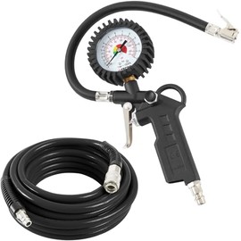 TECPO Compressed Air Hose 10 m + Tyre Inflator 0-12 Bar Tyre Inflator Gun Gauge Air Gauge