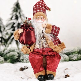 Forreen Santa Claus Figure 35 cm, Christmas Doll Fabric Traditional Red Christmas Decoration Sitting Dwarf Doll Christmas Decoration for Display Cabinets, Fireplaces, Dining Tables
