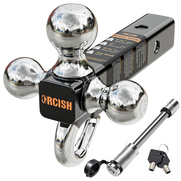 ORCISH Trailer Hitch Tri-Ball Mount with Hook Contain Secure Self-Lock