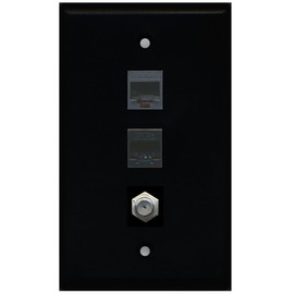 RiteAV - 1 Port Coax Cable TV- F-Type 1 Phone RJ11 RJ12 1 Cat5e Ethernet Wall Plate - Black