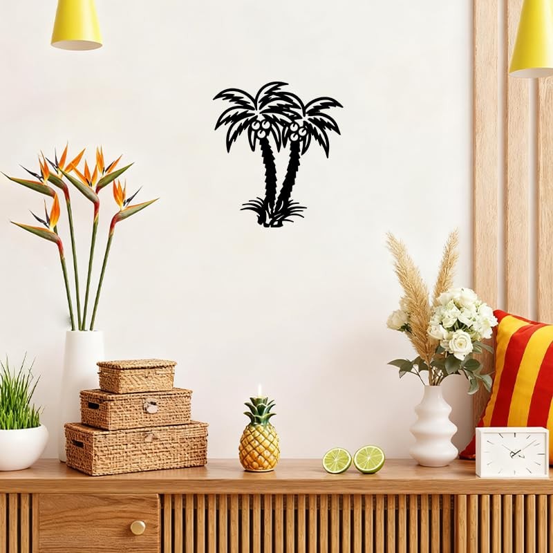 BFORXRO Metal Palm Tree Wall Art Decor, Black, 9.8x11 Inch