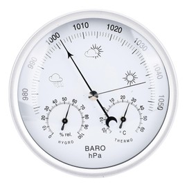 Generic Round Weather Station, Aluminum Alloy Wall Mount Barometer Thermometer Hygrometer with Black Hands White Dial for Indoor Outdoor Patio Garden Office