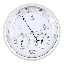 Generic Round Weather Station, Aluminum Alloy Wall Mount Barometer Thermometer Hygrometer with Black Hands White Dial for Indoor Outdoor Patio Garden Office