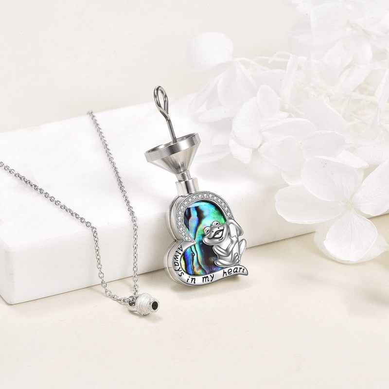 AXELUNA Frog Urn Necklace for Ashes Sterling Silver Abalone Shell