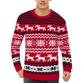 EliteSpirit Ugly Christmas Sweaters for Men Long Sleeve Crew Neck Knitted Pullover Reindeer Print Knitwear Red L
