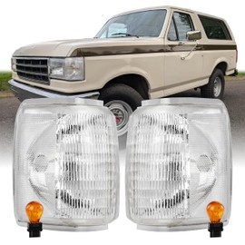 USR 87-91 Bronco Corner Light – Turn Signal Lamps (Left + Right) Pair - Compatible with 1987-1991 Ford Bronco Full Size SUV / F150 F250 F350 / F-150 F-250 F-350 (CLEAR CORNER LIGHTS w/AMBER BULBS)