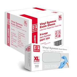 Basic Medical Synmax Vinyl Exam Gloves - Latex-Free & Powder-Free - X-Large, BMPF-3004(Case of 1,000),Blue