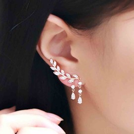 Cimenexe Bohemian Paved Leaf Stud Earrings Gold Crystal Leaf Climber Earrings Leaf Ear Crawler Earring Crystal Dangle Earrings Rhinestone Drop Earrings Jewelry for Women and Girls (Gold)