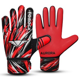 TOROGA Football Goalkeeper Gloves For Boys kids Children Youth Soccer Goalie Glove with Super Grip Palms (Red, 3)