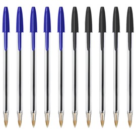 SOMCO - Pack of 5 Black & 5 Blue Biro Ballpoint Pens - Medium Tip - Premium Pen With Ergonomic Design