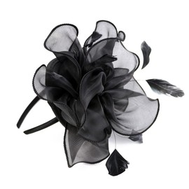 Song Qing Fascinator Women Ladies Silk Yarn Feather Hair Hoop Cocktail Party Wedding Sinamay Headband (Black)