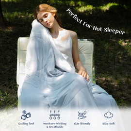 Simple&Opulence Cooling Comforter Queen Size Summer Blankets for Hot Sleeper Night Sweats Double-Sided Lightweight Breathable Cool Ice Comforter Silky Smooth for Coach Bed Sofa(Grey, Queen)