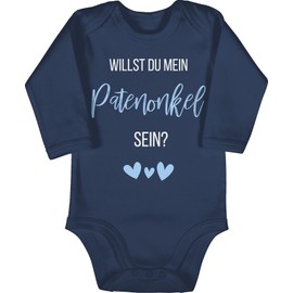 Shirtracer - Baby Bodysuit Long Sleeve Girl Boy - Will You Be My Godfather? Baby Blue, 1 Navy Blue