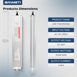 BRIMETI LED Transformer 24 V 100 W Waterproof IP67 LED Driver Power Supply Switching Power Supply LED Transformer 4.2 A AC 230 V to DC 24 Volt Outdoor Compact Extremely Thin Constant Voltage Low