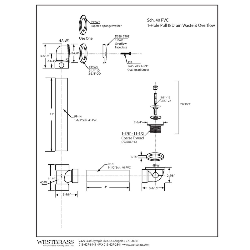 Westbrass A49721-26 14" Sch. 40 PVC 1-1/2" Bath Waste &
