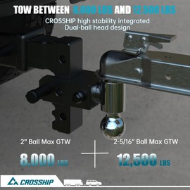 CROSSHIP Adjustable Trailer Hitch - Heavy Duty Aluminum Drop Hitch - Fits 2.5" Receiver, 6" Drop/Rise, for Truck, SUV, RV(18500 lbs GTW)