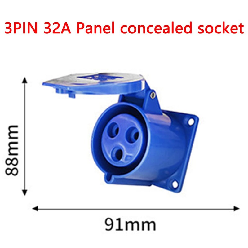 ExcInter 3PIN 32A Panel concealed socket Industrial Plug Sockets 2P+E