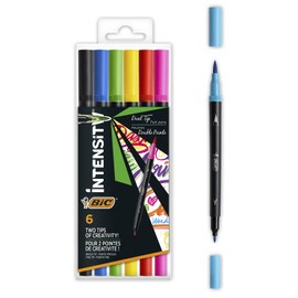 Bic Intensity Felt Tip Pen Set, Dual Tip Brush Pen for Painting with Thick and Thin Tip