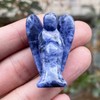 Fekuar Natural Sodalite Healing Crystal Prayer Guardian Angel Statue, Carving