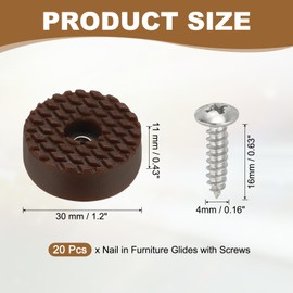 PATIKIL 30mm Screw-On Rubber Feet for Furniture, 20 Pcs Non Slip Furniture Pads Chair Glides Table Leg Protectors for Hardwood Floor Cutting Board Electronics, Brown
