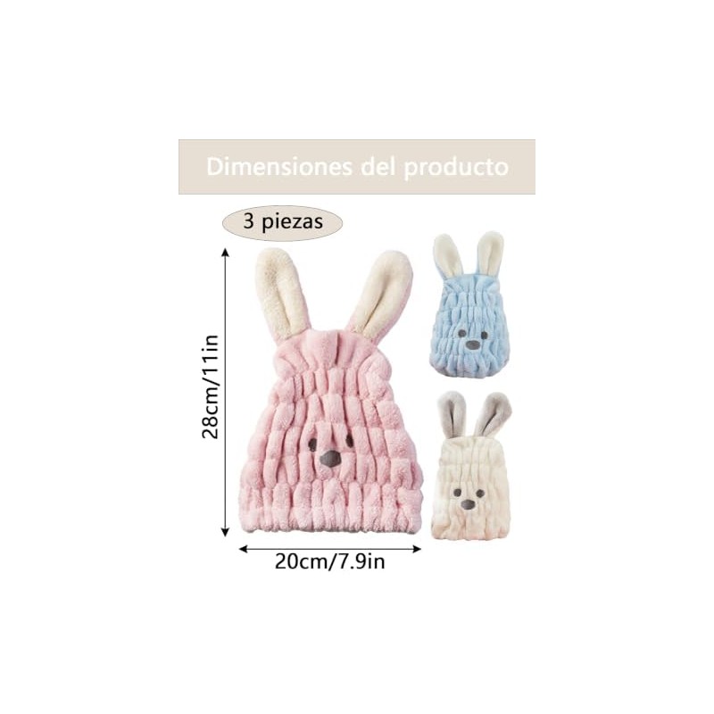 3 Toallas Microfibra Cabello, Toalla para Cabello Absorbente, Gorros Secado