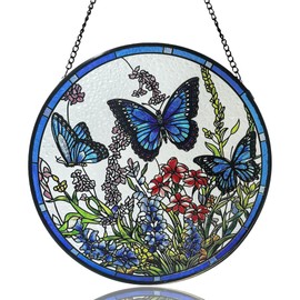 Lager Butterfly Suncatchers for Windows, Butterfly Stained Glass Window Hanging，7.9 inch