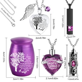 weikui 8 Pcs Tree of Life Cremation Urn Necklace Heart for Ashes Crystal Memorial Locket Stainless Steel Necklace for Women Keepsake Sharing Urns Memorial Ashes Holder (8Pcs Purple)