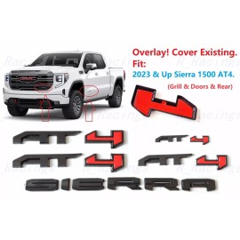 Auto Grill Door Rear Gloss Black Red AT4 Sierra OVERLAY Emblems 2023+ GMC Sierra 1500